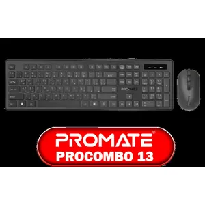 Promate Wireless Keyboard and Mouse Combo, Slim Full-Size2.4Ghz Wireless Keyboard, 1600 DPI Ambidextrous Mouse, Nano USB Receiver, Quiet Keys, Angled Kickstand for iMac, MacBook, ASUS / ProCombo-13.EN