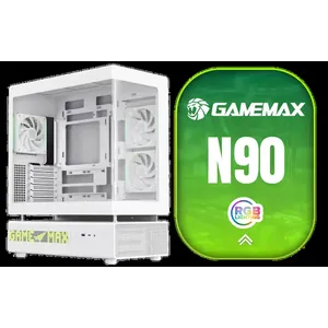 Gamemax N90 ATX Mid-Tower Gaming Case - White / Modular Dual-Chamber Design / 512-LED Dot Matrix Display / 270° Panoramic Curved Glass Panel / ATX, M-ATX, ITX (BTF) Motherboard Support / ATX PSU Support / Support 9x 120mm or 6x 120mm + 2x 140mm Case Fans / Includes 6x 120mm ARGB Case Fans / N90-WH