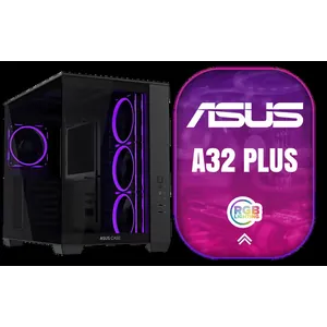 ASUS A32 PLUS TG ARGB Black Mid-Tower ATX Case – Tempered Glass, 4x Pre-installed ARGB Fans, Supports 360mm Radiator, USB 3.2 Gen 2 Type-C, 420mm GPU