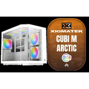 Xigmatek Cubi M Arctic Mid Tower Gaming Case - White / Supports Motherboards up to M-ATX, Mini-ITX / 6 Pre-Installed ARGB Fans Included / EN42805