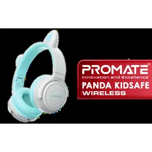 Promate Panda KidSafe Kawaii Style Wireless Kids Headset - Aqua / 1000mAh Battery / Up to 40 hours of Playtime / AUX Support / LED Illuminated Ears / PANDA.AQUA