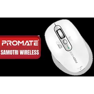 PROMATE SamoTri White Tri-Connect Wireless Mouse / Dual Bluetooth 5.0 / 2.4GHz Connectivity / Multi-Device Switching (Up to 3 Devices) / Smart Flying Adaptive Scroll Wheel / Adjustable DPI Up to 3200 / Rechargeable 500mAh Battery / Up to 100H Usage / USB-C Fast Charging / Ergonomic Design / SAMOTRI.WHITE