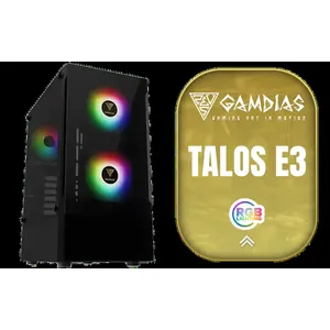 Gamdias TALOS E3 Tempered Glass ATX Gaming Case - Black / Supports Motherboards up to ATX / 3 Built-in 120mm ARGB Fans / Magnetic Dust Filter / Support Sync with 5V ARGB Motherboard