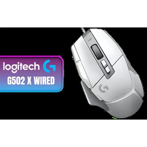 Logitech G G502 X Wired Gaming Mouse - LIGHTFORCE hybrid optical-mechanical primary switches, HERO 25K gaming sensor, compatible with PC - macOS/Windows - White / 910-006147