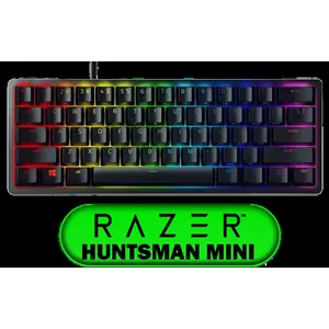 Razer Huntsman Mini Gaming Keyboard - Clicky Optical Purple Switches - Classic Black / Aluminum Construction / Standard Bottom Row Layout / 100 Million Keystroke Lifespan / Razer Synapse 3 Enabled / Fully programmable Keys / 1000 Hz Ultrapolling / RZ03-03390100-R3M1