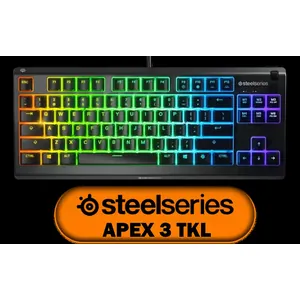SteelSeries Apex 3 TKL RGB Gaming Keyboard – Tenkeyless Compact Form Factor - 8-Zone RGB Illumination – IP32 Water & Dust Resistant – Whisper Quiet Gaming Switch – Gaming Grade Anti-Ghosting / 64831