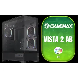 GAMEMAX VISTA 2 AB Gaming Case - Black / 270° Panoramic Tempered Glass / 3x Pre-Installed ARGB Fans / Supports ATX, M-ATX & ITX Motherboards