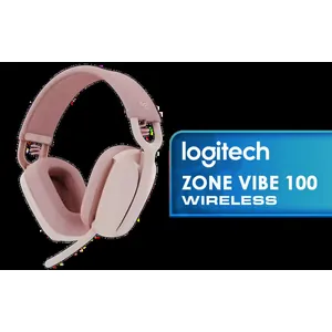 Logitech Zone Vibe 100 Lightweight Wireless Headset - Rose / Noise Canceling Microphone / Advanced Multipoint Bluetooth / Works with Teams, Google Meet, Zoom, Mac/PC