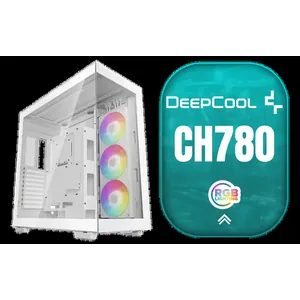 DeepCool CH780 WH White PC case ATX Dual-Chamber 3 x 140mm PWM ARGB Fans Pre-Installed Full Tower White Gaming PC Case Panoramic Glass Panels 420mm Radiator Support 4 x USB 3.0 Type-C I/O Panel / CH780-WH