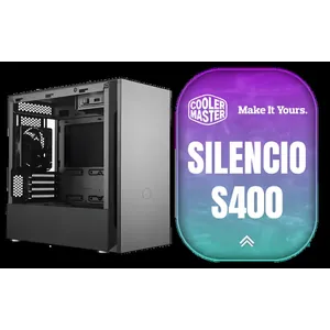 CoolerMaster Silencio S400 with TG side panel Mini-ATX Tower Gaming Case / Silencio Design / Silencio Technology / Supports Motherboards up to Mini-ITX, Micro-ATX / Sound Dampening Material / Seamless Tempered Glass / Reversible Steel Door / 2 x Pre-Installed Fans Included / MCS-S400-KG5N-S00
