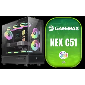 GAMEMAX NEX C51 BK ATX Gaming PC Case – Black / 270° Panoramic Tempered Glass / 3x ARGB Fans Pre-Installed / ATX, mATX, ITX Support / 360mm Radiator Support / 175mm CPU Cooler / 410mm GPU Support / USB-C Gen2 + 2x USB 3.0 / Dust Filters