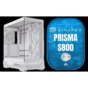 EINAREX Prisma S800 ATX Mid-Tower Case - White / Supports ATX, Micro-ATX and Mini-ITX Motherboards / Tempered Glass Panel / USB-C 3.2 Gen2 + Dual USB 3.0 / 1×2.5\\\" + 1×3.5\\\" Bays / 7 Rotatable PCIe Slots / Supports Up to 12 Fans / GPU Lengh Up to 435mm / 35mm Cable Management / 4x RGB Fans Included
