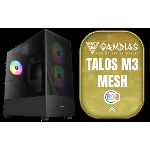 Gamdias TALOS M3 MESH E-ATX Gaming Case - Black / Perforated Mesh Front Panel Provides Optimal Ventilation / 3 Built-in PWM ARGB Fans / Supports Motherboards up to E-ATX