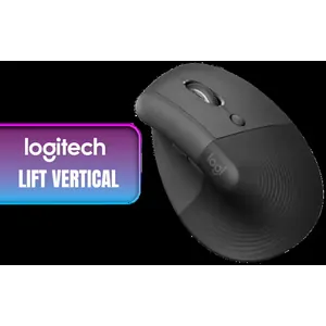 Logitech Lift Vertical Ergonomic Mouse, Wireless, Bluetooth or Logi Bolt USB receiver, Quiet clicks, 4 buttons, compatible with Windows/macOS/iPadOS, Laptop, PC - Graphite / 910-006473