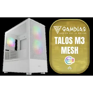 Gamdias TALOS M3 MESH White E-ATX Gaming Case / Perforated Mesh Front Panel Provides Optimal Ventilation / 3 Built-in PWM ARGB Fans / Supports Motherboards up to E-ATX