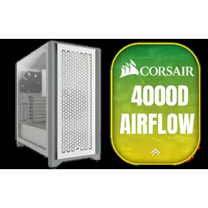 Corsair 4000D Airflow Tempered Glass Mid-Tower ATX Gaming Case - White / High-Airflow Front Panel / RapidRoute Cable Management / Supports Motherboards up to ATX / Two Included 120mm Fans(Non RGB) / Fits up to 6x 120mm or 4x 140mm Cooling Fans / Fits up to 2x SSDs and 2x HDDs / CC-9011201-WW