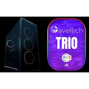 Evetech TRIO Tempered Glass ATX Gaming Case / 6x Dual Ring RGB High-Speed PWM Fans Included / Support USB 3.0 & 2.0 / Syncs with Mystic lighting & aura sync / 5mm Full Sized Tempered Glass / Optimized airflow / Supports 370mm (MAX) long Graphic Card installation